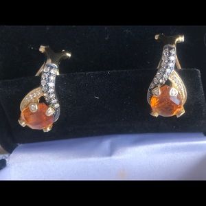 14 kt Levian earrings clip back Citrine diamonds
